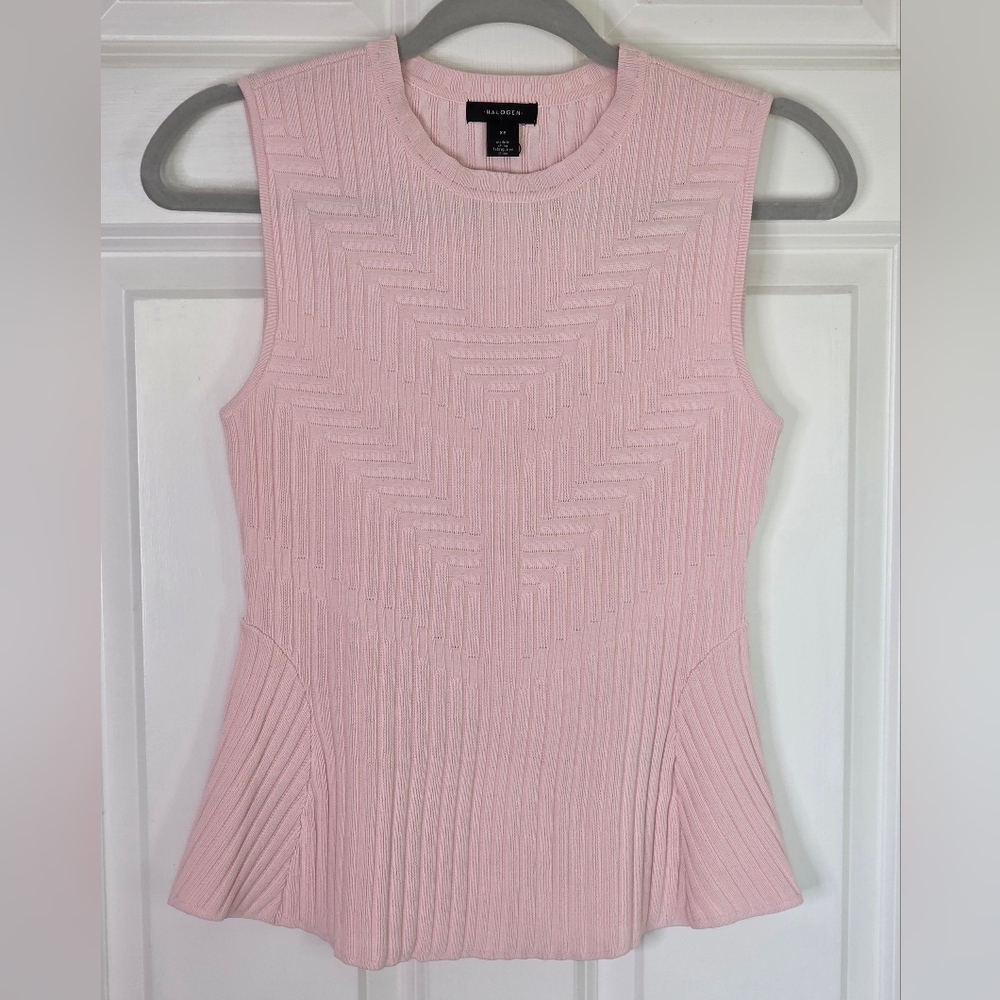 Halogen Sleeveless Sweater Shell Peplum Pink Geometric Pattern | Size XS | NWOT